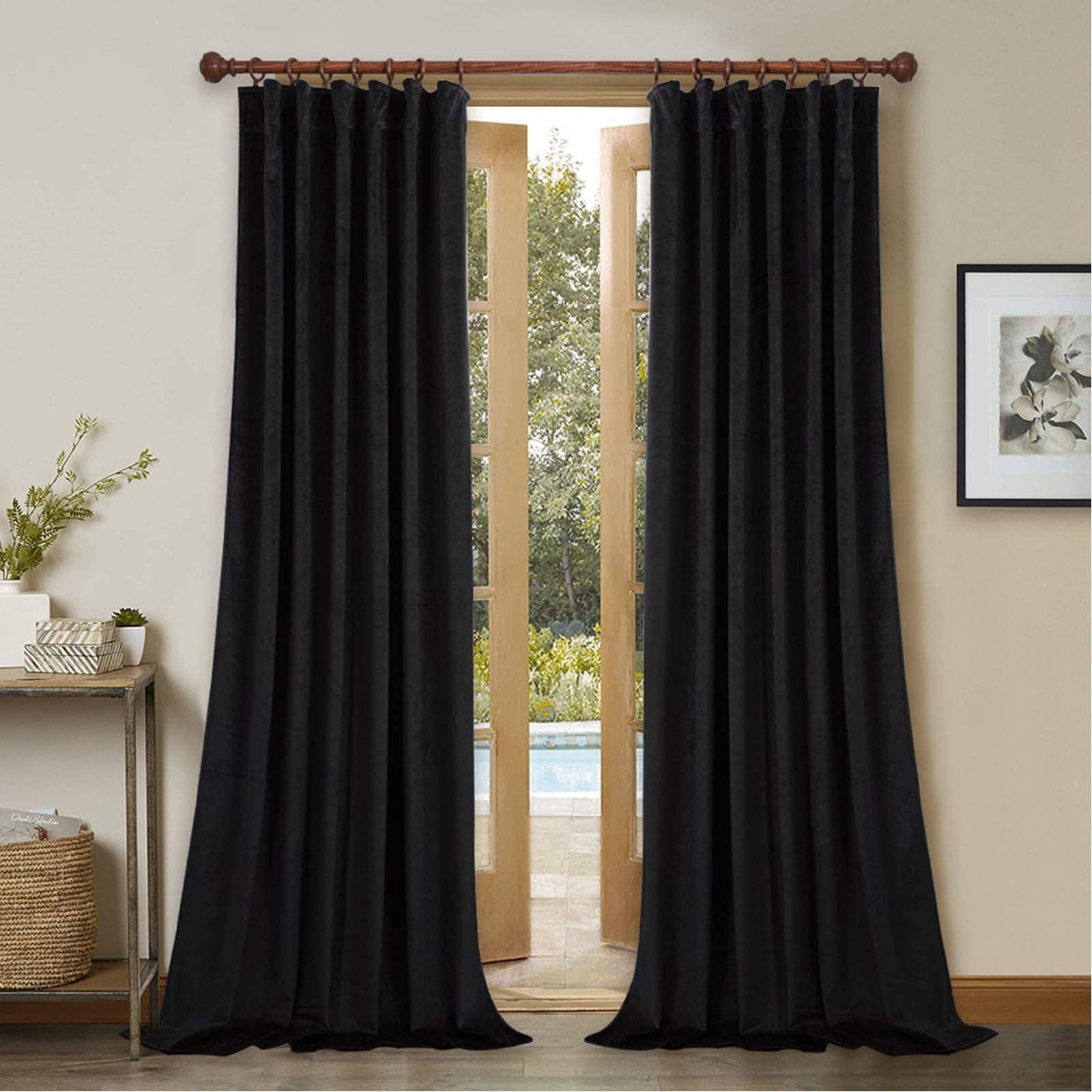 Blackout Velvet Curtains for Window - Back Tab Design Thermal Insulated Curtain Panels 108 inches Long Backdrop Curtains for Studio/Theater/Patio Door, Black, 52 x 108, 2 Panels
