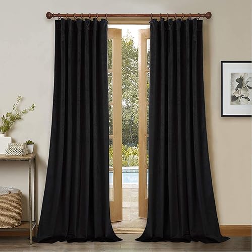 Blackout Curtains for Bedroom - Velvet Black Curtain Panel for