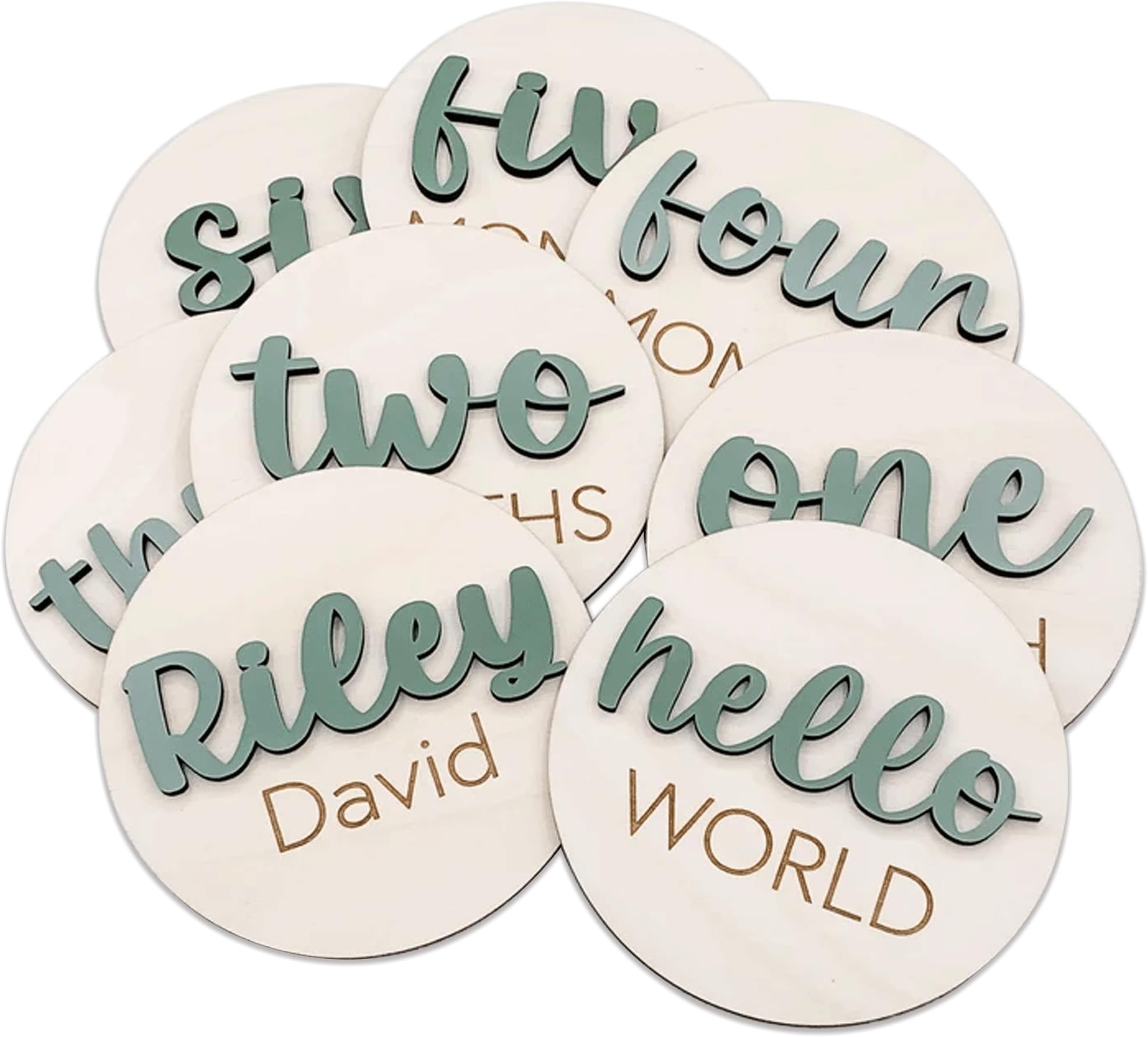 7pcs Baby Monthly Milestone (4 inch), 3D Wooden Baby Milestone Signs, Monthly Milestone Wood Discs, Baby Milestone Discs (Milestone Cards)