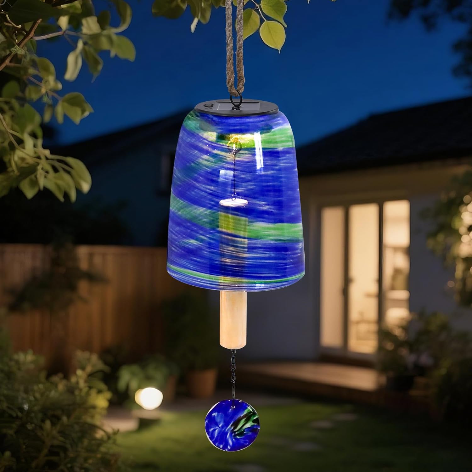 Taman Solar Wind Chime - 28" Glass Solar Lights Wind Chimes Valentine's Day Gift for Outside Deep Tone Decorative Mother's Day Memorial Gift for Home, Outdoor, Yard, Patio, Balcony, Garden Decor
