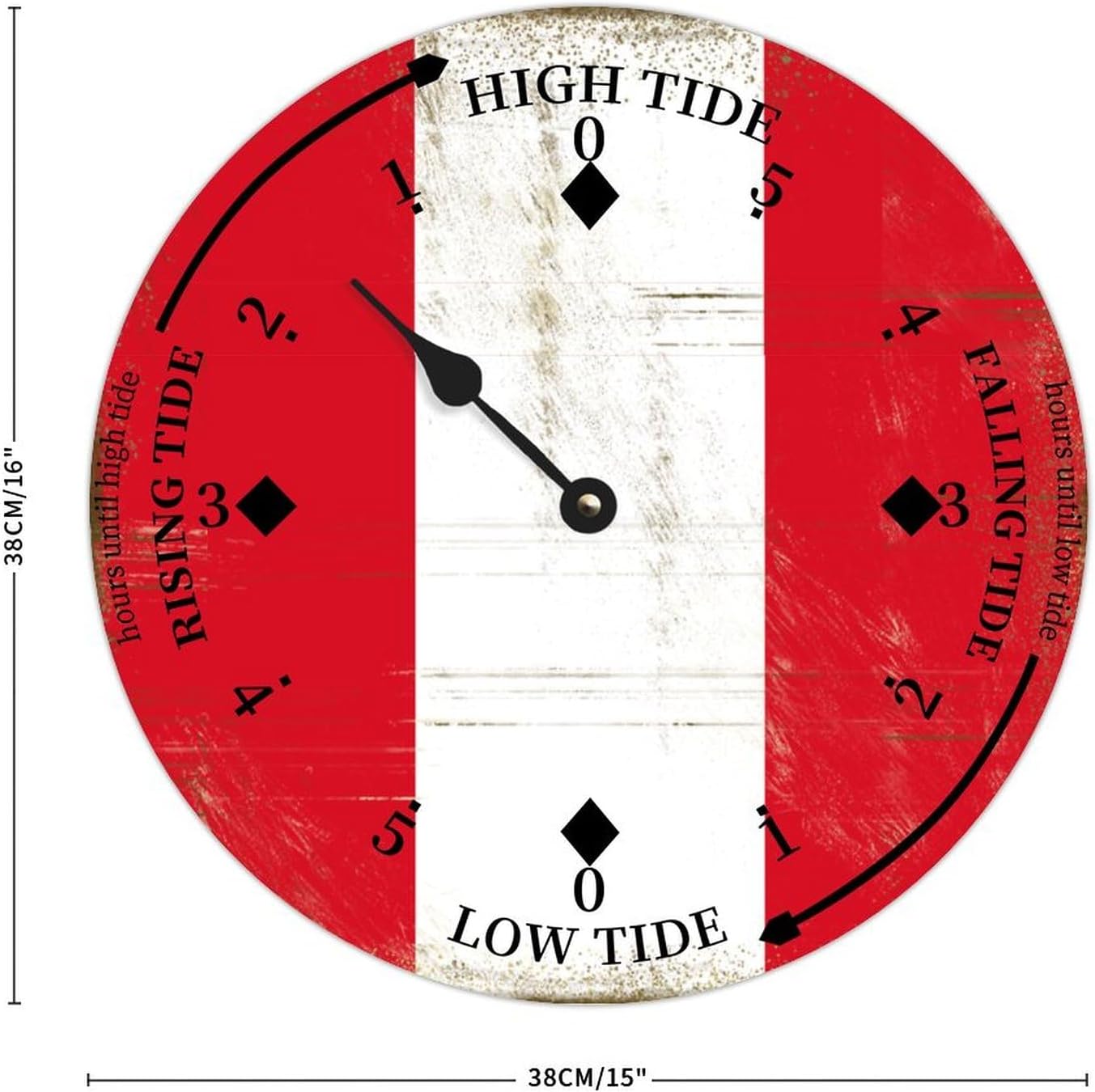 Vintage Peru National Flag Tide Clock Peru Wood Tidal Clock with High Tide Low Tide Non-Ticking Battery Operated Tide Clock 15" Tide Movement Clock for Home Decor Wall Art