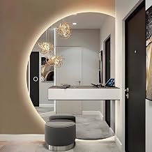 51"x35" Modern Half Moon LED Wall Mirror, Smart Anti-Fog Bathroom Mirror, 3 Colors Dimmable Makeup Mirror, Decorative Mirror with Touch Switch Right Cut, 90x130cm