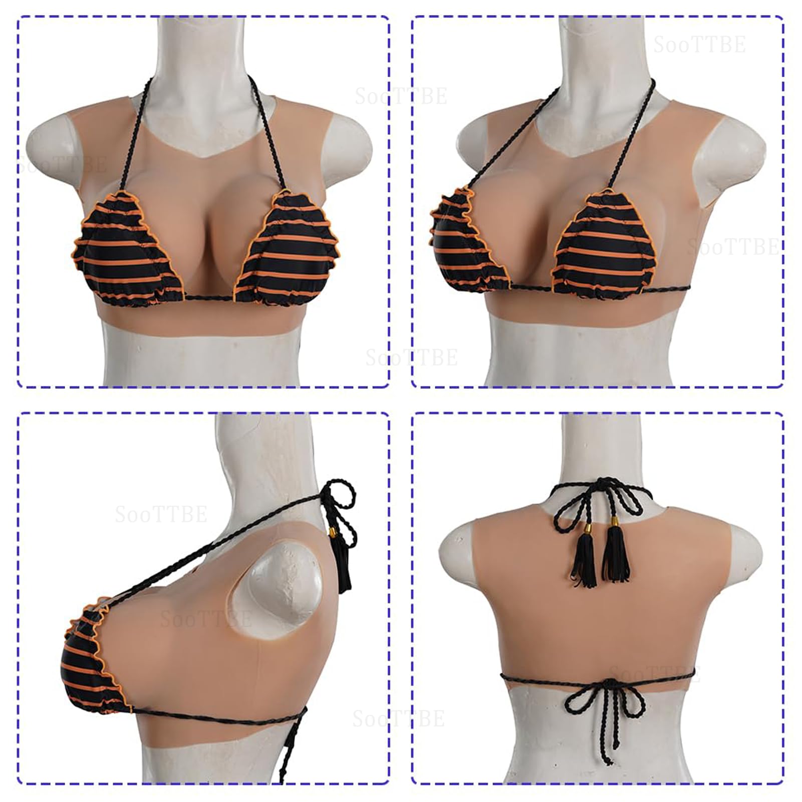 Pettorale in Silicone Pieno Coppa B-E Seno Realistico Girocollo Stile Morbido Potenziatore di Tette Finte per Cosplay Crossdresser