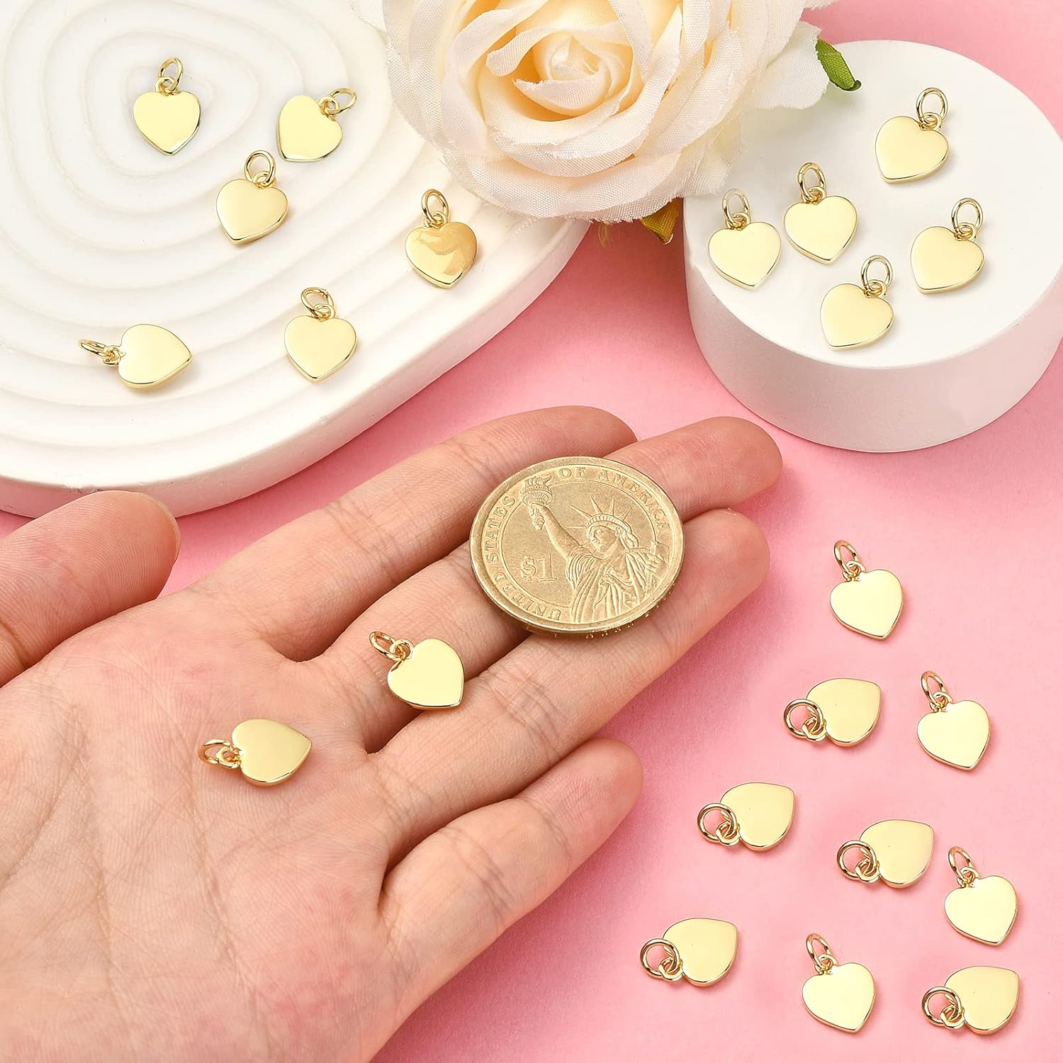 DanLingJewelry 10 pcs 18K Gold Plated Brass Charms Heart Charms for Jewelry Making Necklace Bracelet DIY - Image 5