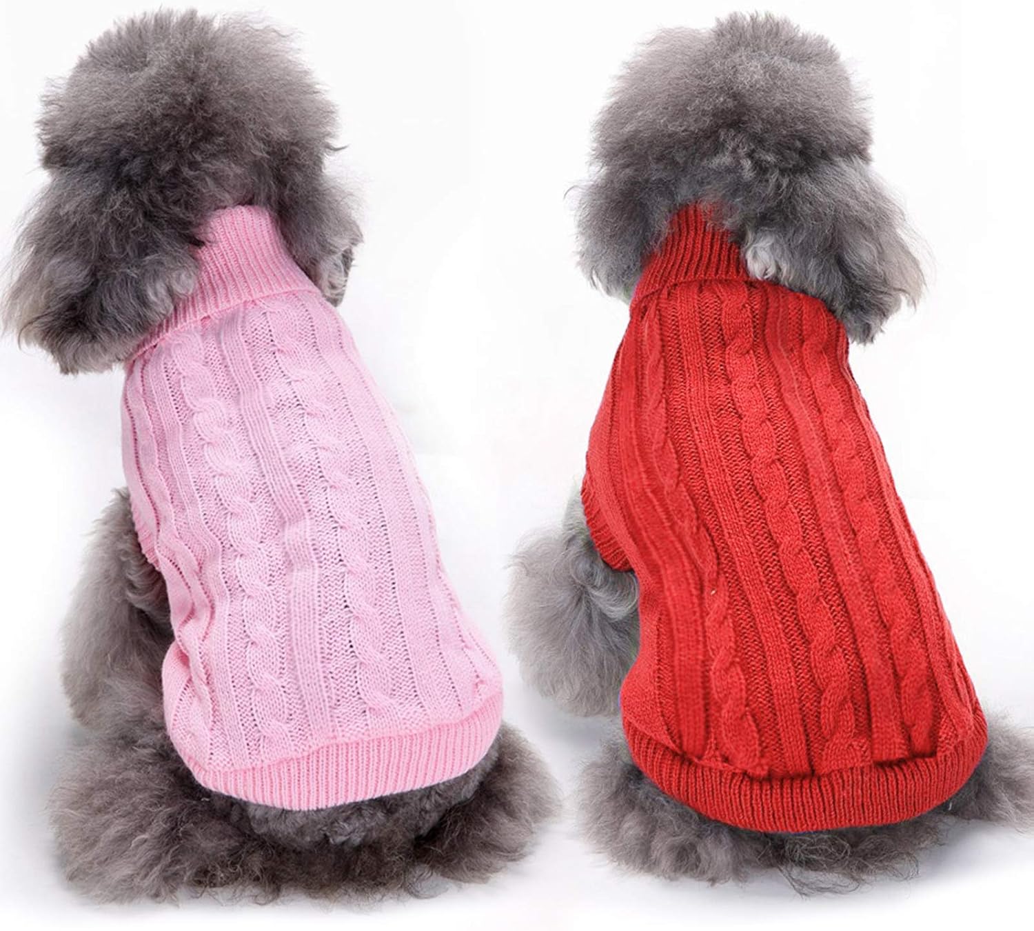 Geyoga 2 Pieces Dog Sweater Pet Warm Knitwear Winter Doggie Clothes Turtleneck Dog Pullover Puppy Cat Classic Knit Sweater for Small…
