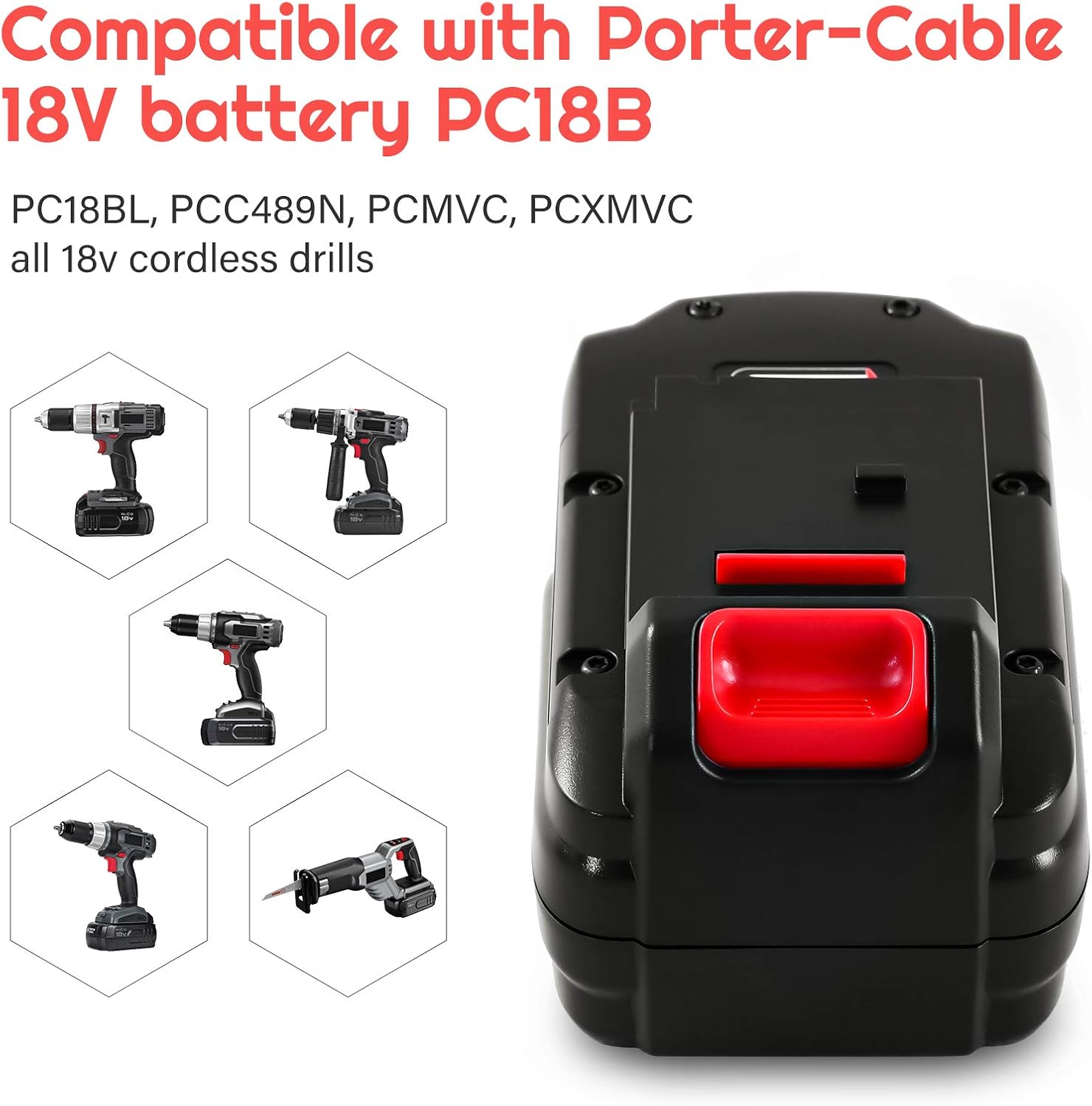 2-Pack [Upgraded to 4500mAh] High Capacity Ni-Mh PC18B Replacement Battery Compatible with Porter Cable 18V Battery PCC489N PC18BLEX Cordless Tools Compatible with Porter Cable Charger PCMVC PCXMVC