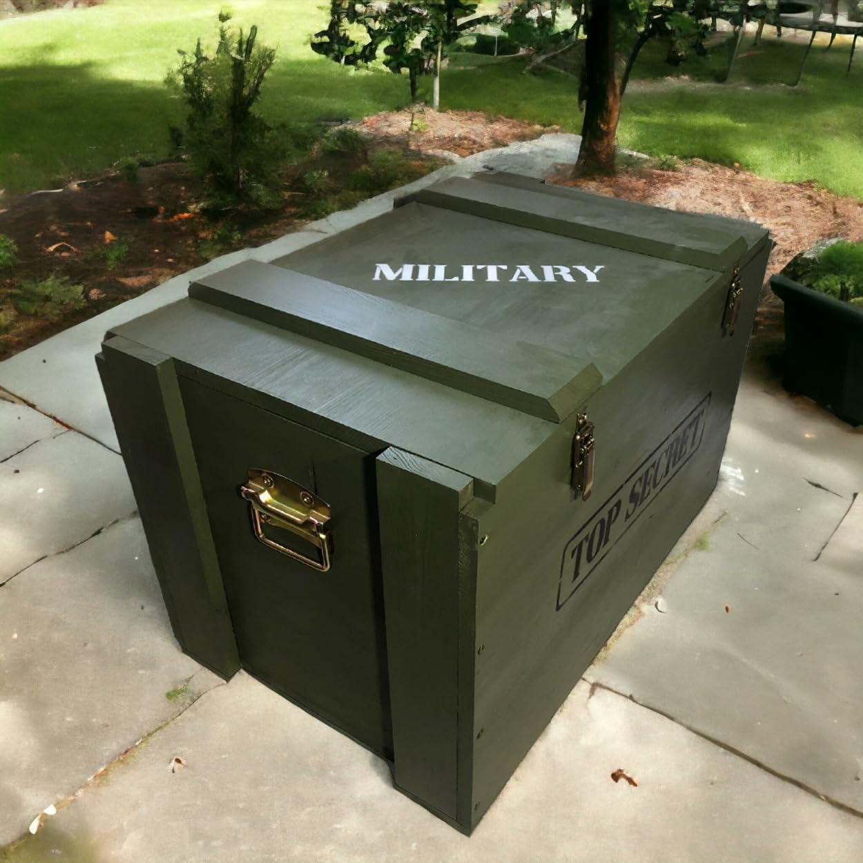 weeco Baúl de madera militar para oficiales, 74 x 47 x 45 cm, caja de almacenamiento militaria, caja de transporte, baúl militar superior secreto, grosor de la pared 1,8 cm