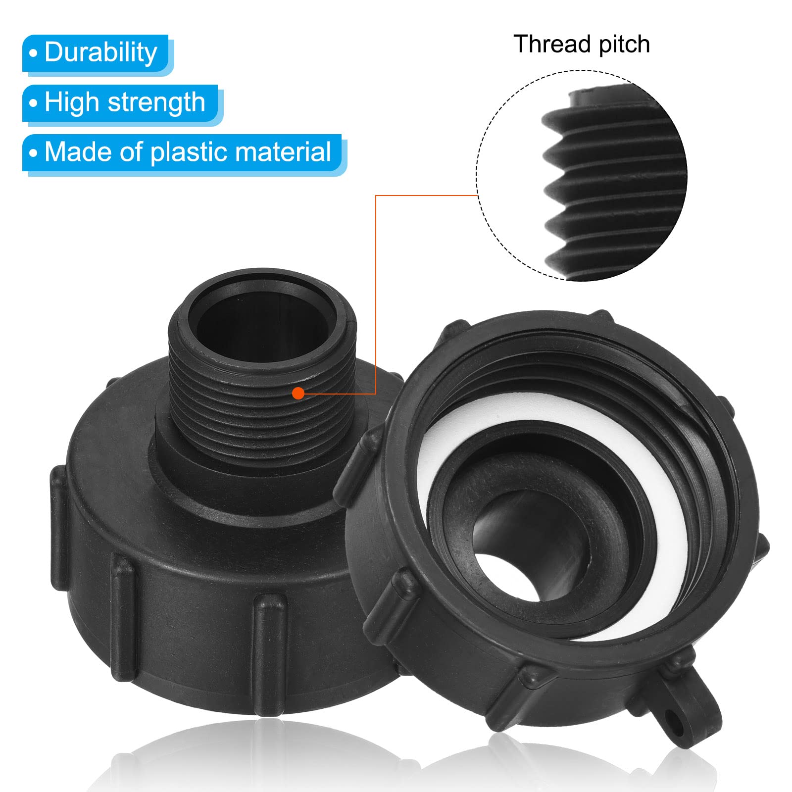 PATIKIL IBC Tote Adapter S60x6 Coarse Thread 1 BSP Male, 2 Pcs 275-330 Gallon Drain Plug Connector for Water Tank Garden Hose - Image 4