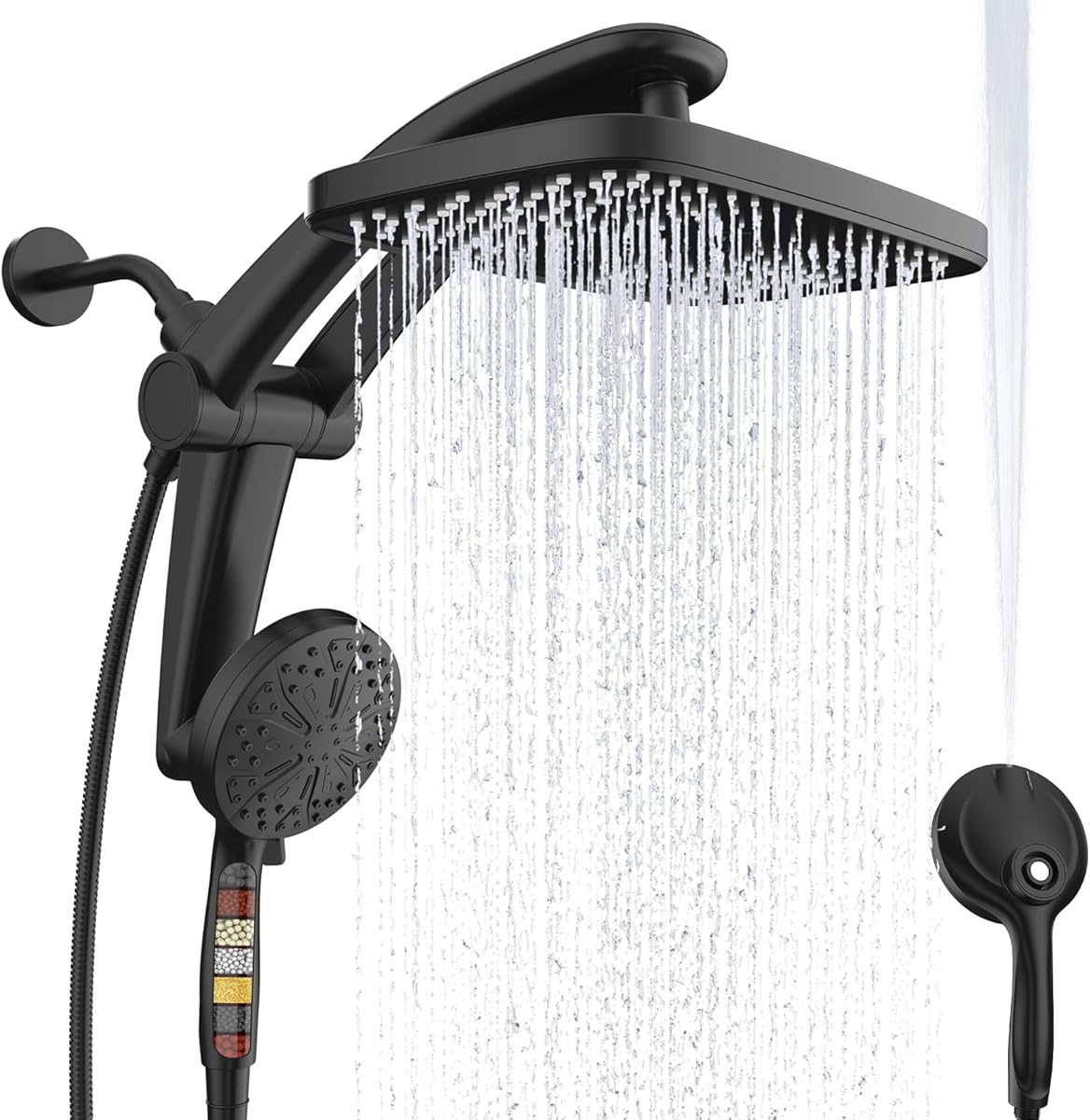 Rain Shower Head, Dual Shower Heads, Adjustable Integrated Bracket with Built-in Magnetic Base and Powerful Water Spray, with Handheld high-Pressure Spray Combination (Black).