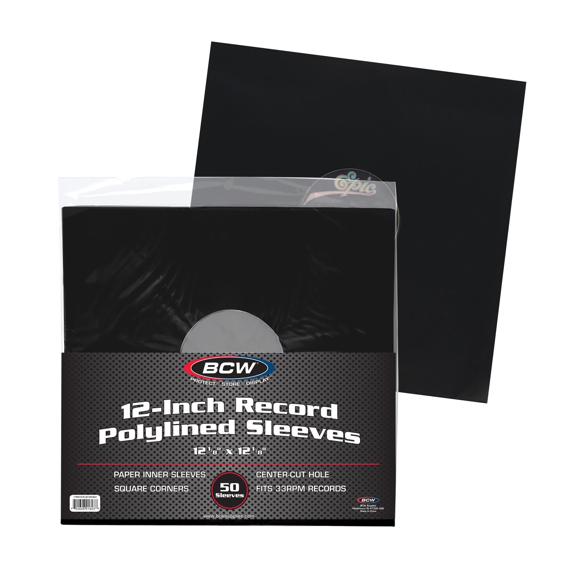 BCW 12-Inch Vinyl LP Record Sleeves - 50 Pack | Black Polylined Inner Protective Sleeves with Center Hole for Vinyl Records | Acid-Free, Scratch