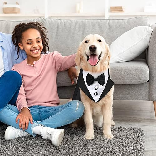 Miniatura 6 de Malier Conjunto formal de traje de esmoquin para perro, elegante traje de boda para perro con collar, disfraz de perro para perros pequeños,