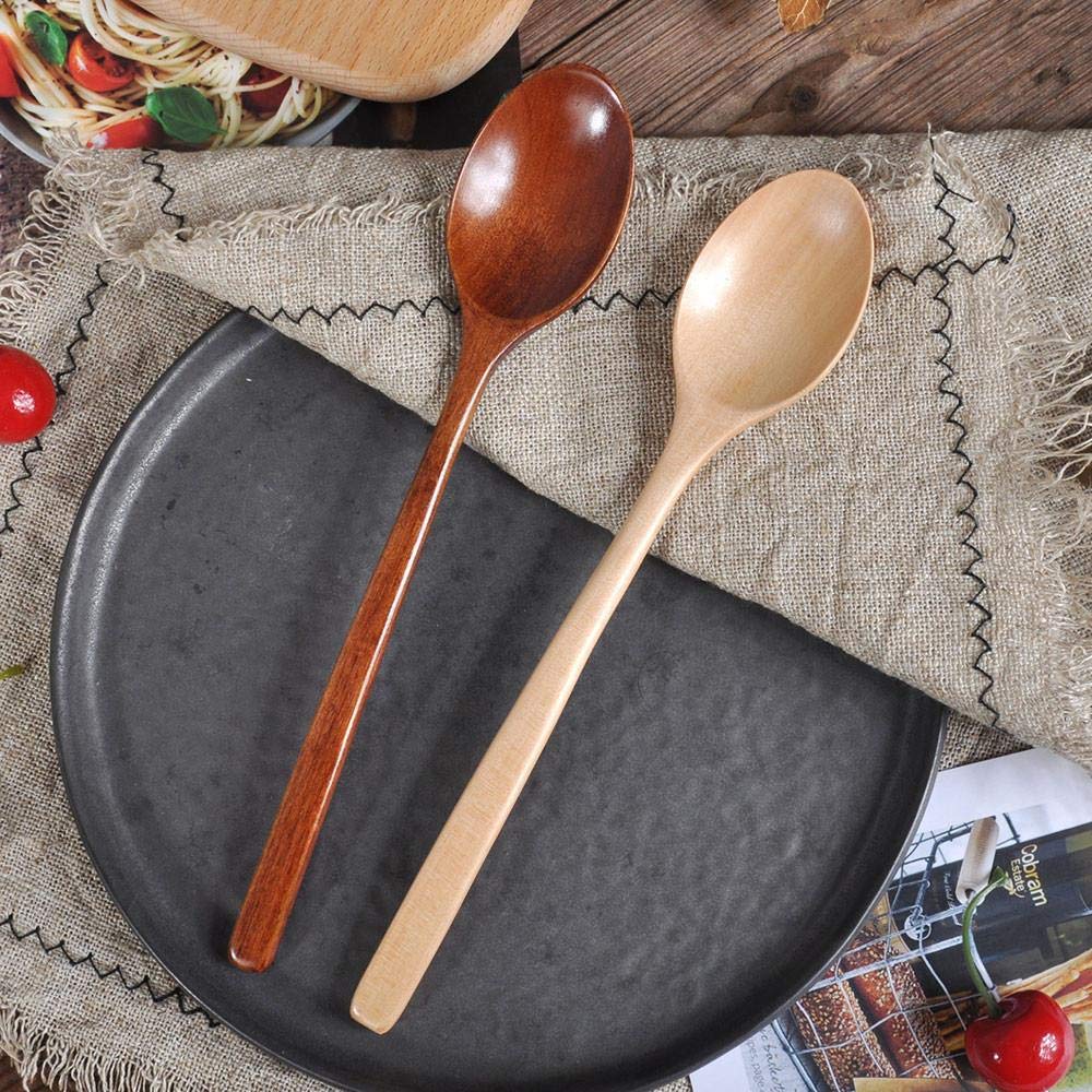 Set Da 2 Cucchiai Di Legno Di Bambù Per Cucina – Posate Per Bambini E Adulti – Ideali Per Zuppa, Caffè, Dessert E Campeggio – Ecologici E Riutilizzabili