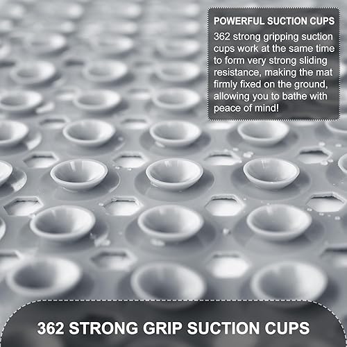 Miniatura 3 de Alfombra de baño grande mejorada  Alfombra antideslizante para bañera y ducha  40 x 16 pulgadas de largo con ventosas, agujeros de drenaje, lavable