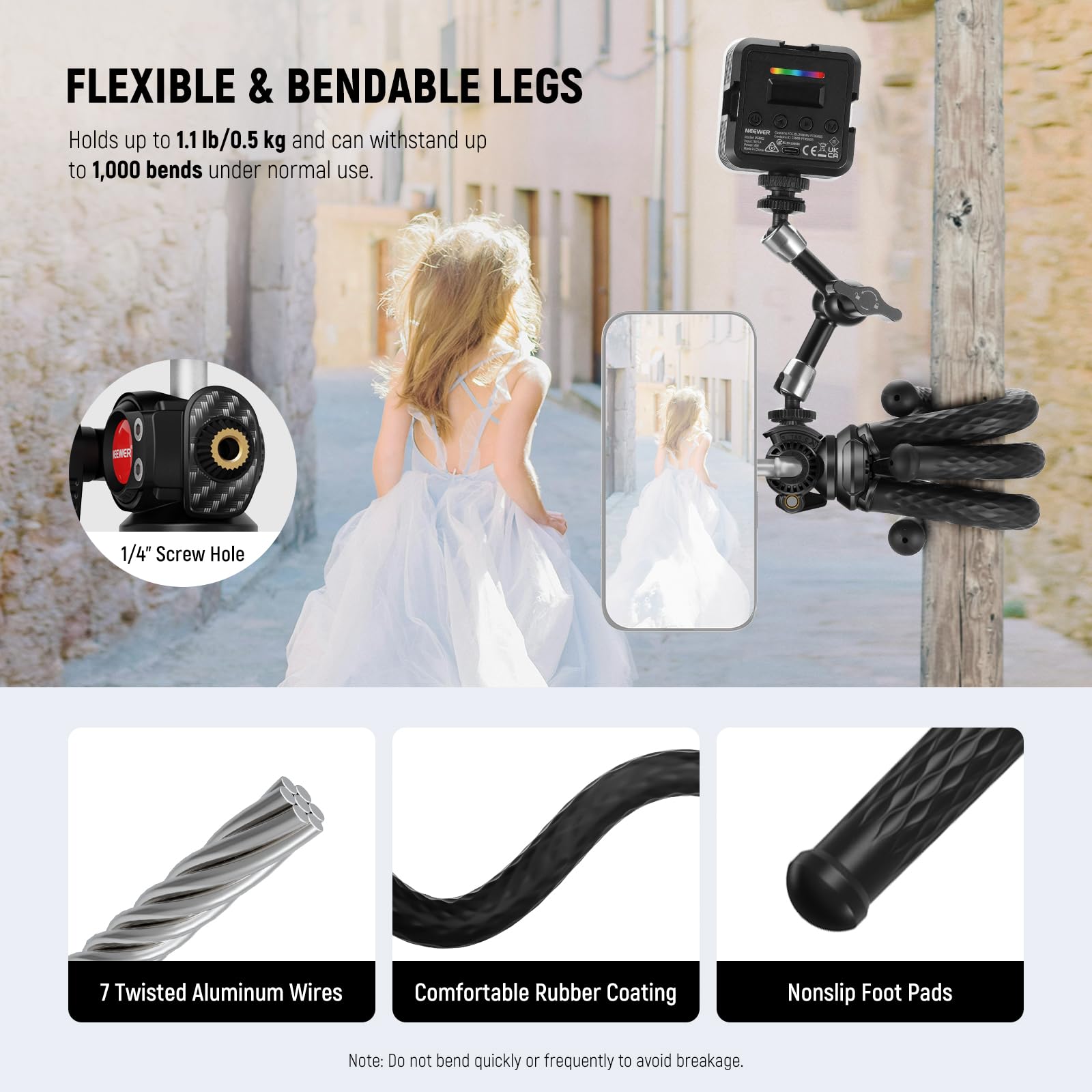 NEEWER Trípode magnético Flexible para teléfono Compatible con Magsafe iPhone 15 Pro MAX 14 Series Android, Mini Vlog Soporte de trípode para teléfono Celular con Cabeza de Bola para Cochecito,