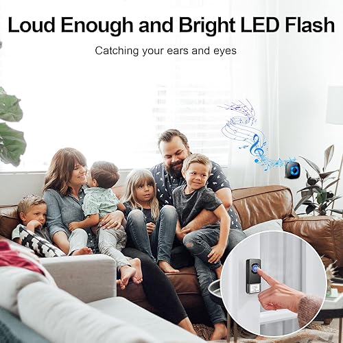 Miniatura 7 de PHYSEN - Kit de timbre inalámbrico que funciona a 1000 pies, 4 niveles de volumen y 52 diferentes de melodías de campanilla