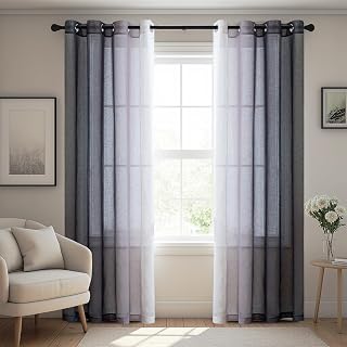 BellaHills Cortinas Oscuro Color Degradado Juveniles 132x214CM Negras para Sala con Anillos Visillo Negro Estilo Moderno