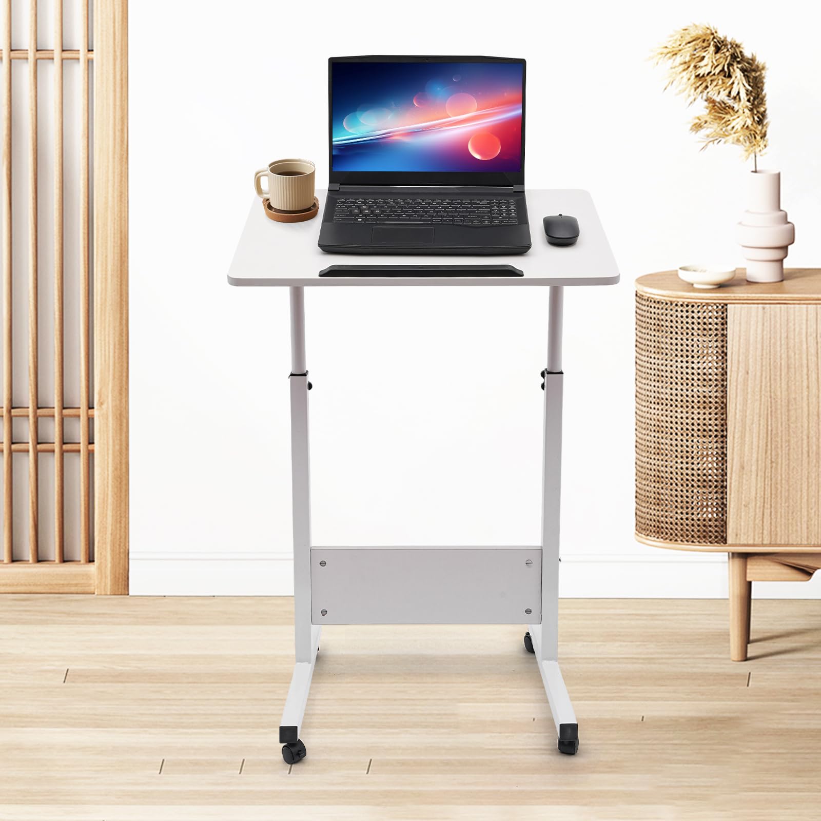 Mobile Standing Desk 24 Inch Adjustable Height Standing Workstation with Book Stopper Portable Stand Up Desk with Lockable — view 2