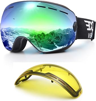 EXP VISION Snowboard Ski Goggles Men Women Youth, Anti Fog OTG Winter Snow Goggles Spherical Detachable Lens