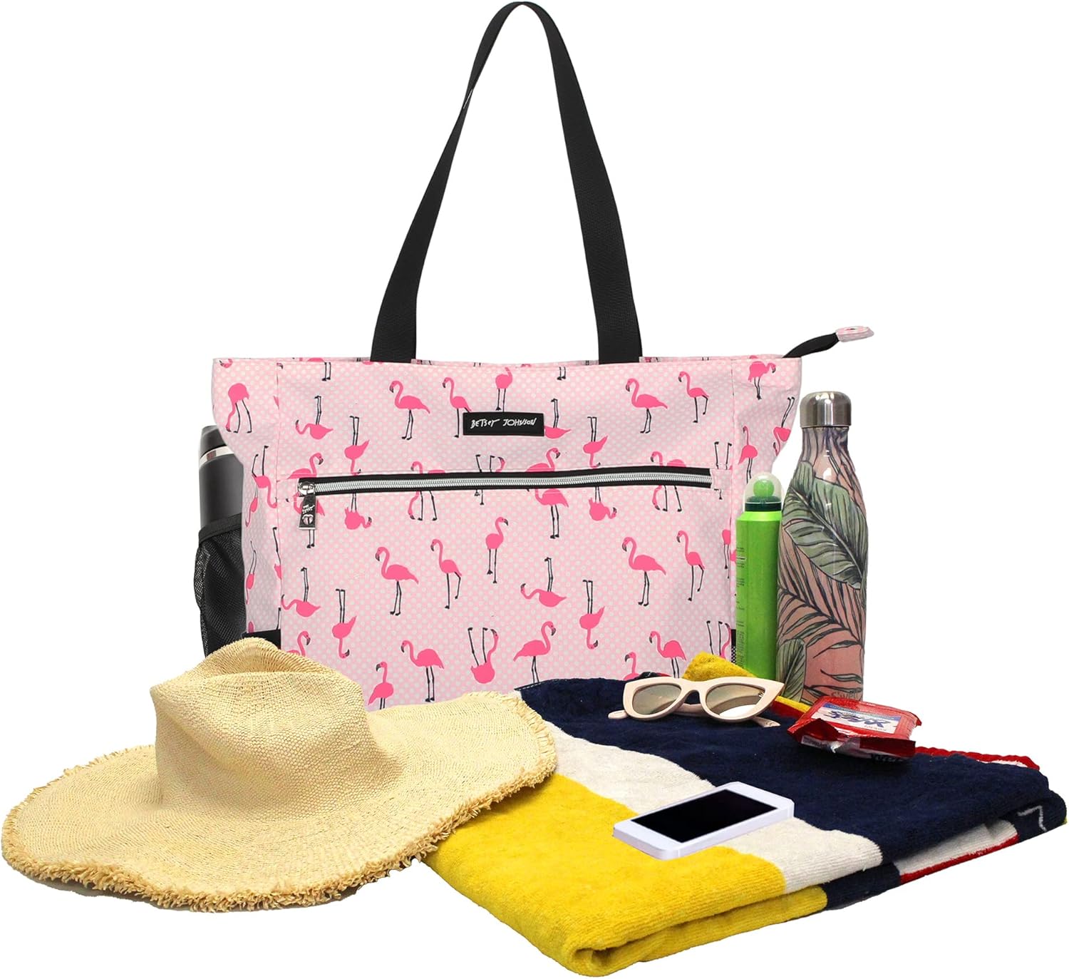 Betsey Johnson 15.6 Inch Zipper Beach Tote Bag Lightweight Large Durable Polyester with Mesh Side Pockets for Gym Work | 15.6 Inch, Zipper, Lightweight, Large, Durable, Mesh Side Pockets - Image 7