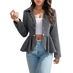 HGps8w Womens Dressy Casual Peplum Ruffle Hem Blazers Elegant Slim Fit Lapel Long Sleeve Work Office Suit Jackets
