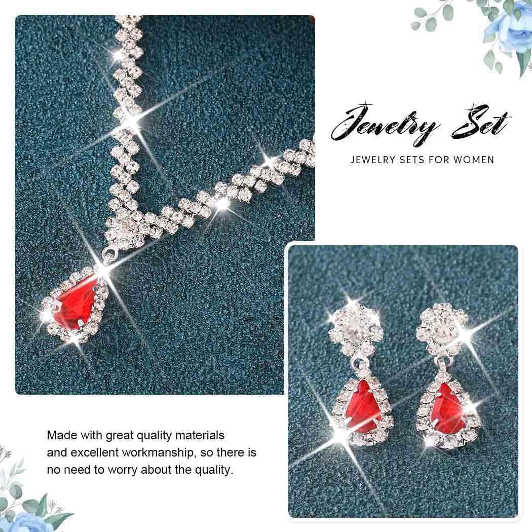 Unicra Rhinestone Bridal Wedding Jewelry Set Silver Crystal Necklace Earrings Sets Formal Costume Jewelry for Women and Brides - Image 5
