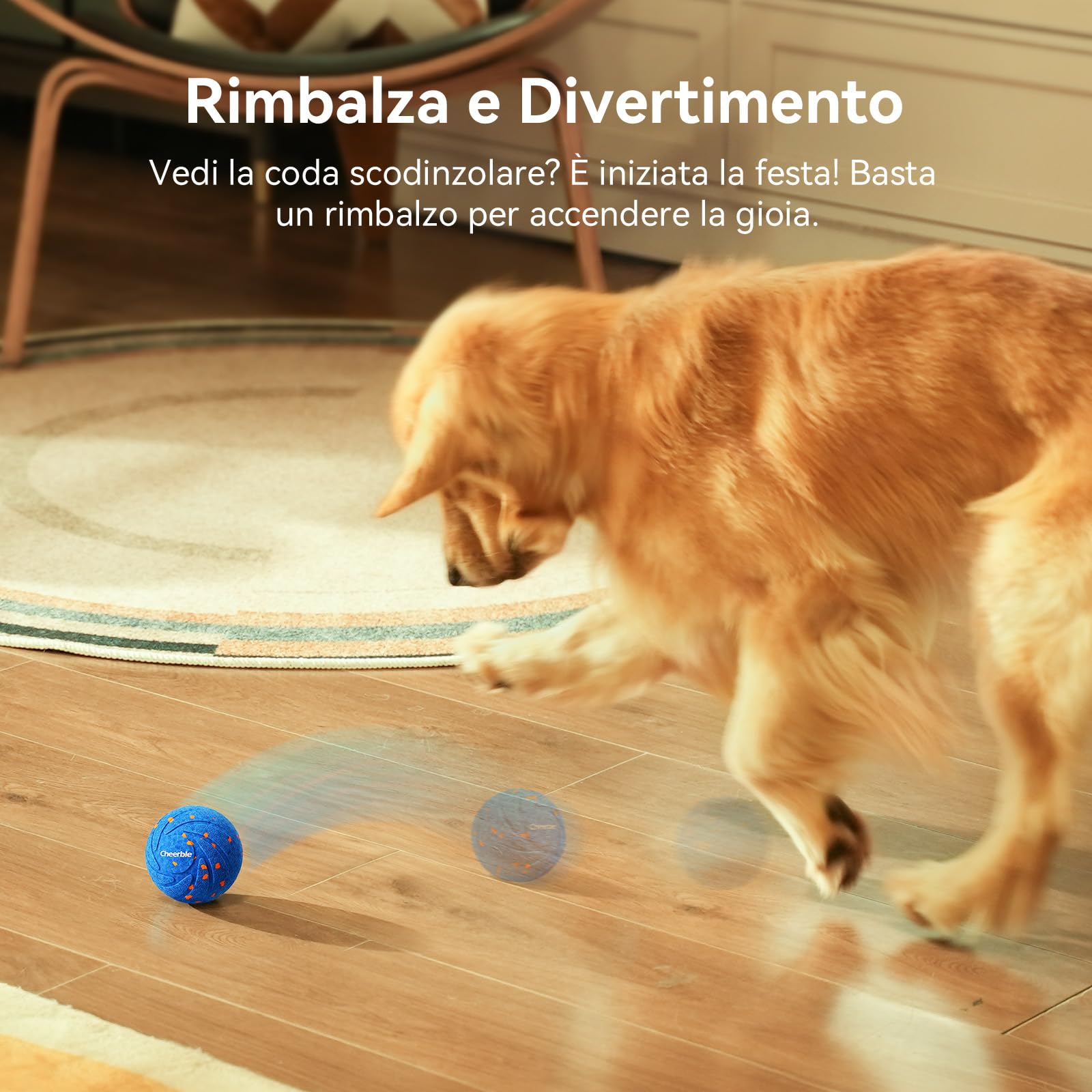 Cheerble Palla interattiva per cani Wicked Ball Air Self Moving Dog Ball con 3 modalità interattive, giocattolo intelligente per cani, regalo di compleanno con luci a LED, blu