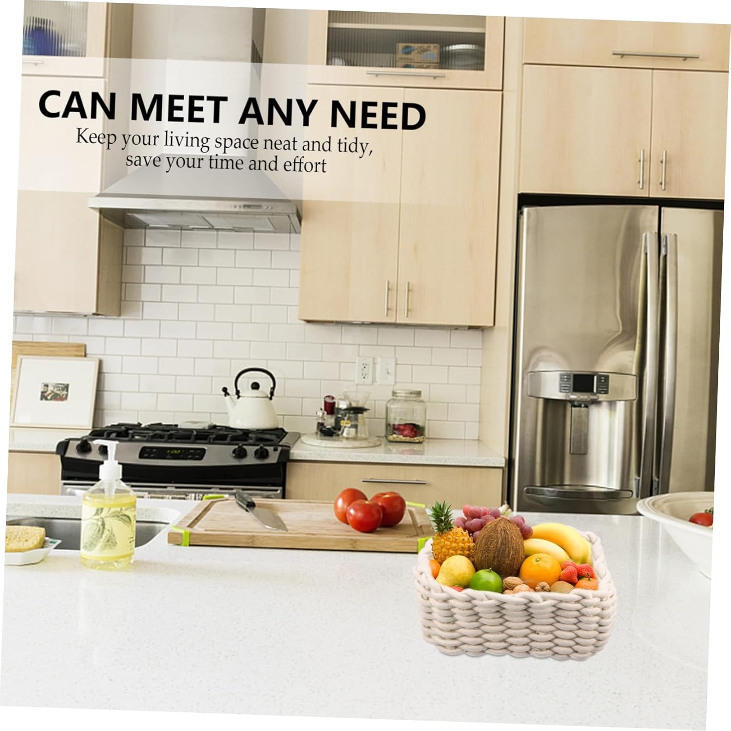 BESTYASH House Decor Kitchen Organizer Cotton Storage Basket Bin Handle for Nursery Boys and Girls Toys Food Storage