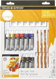 DALER ROWNEY Simply Acrilic Set, Kit Tinta Acrílica Para Iniciantes, 25 peças