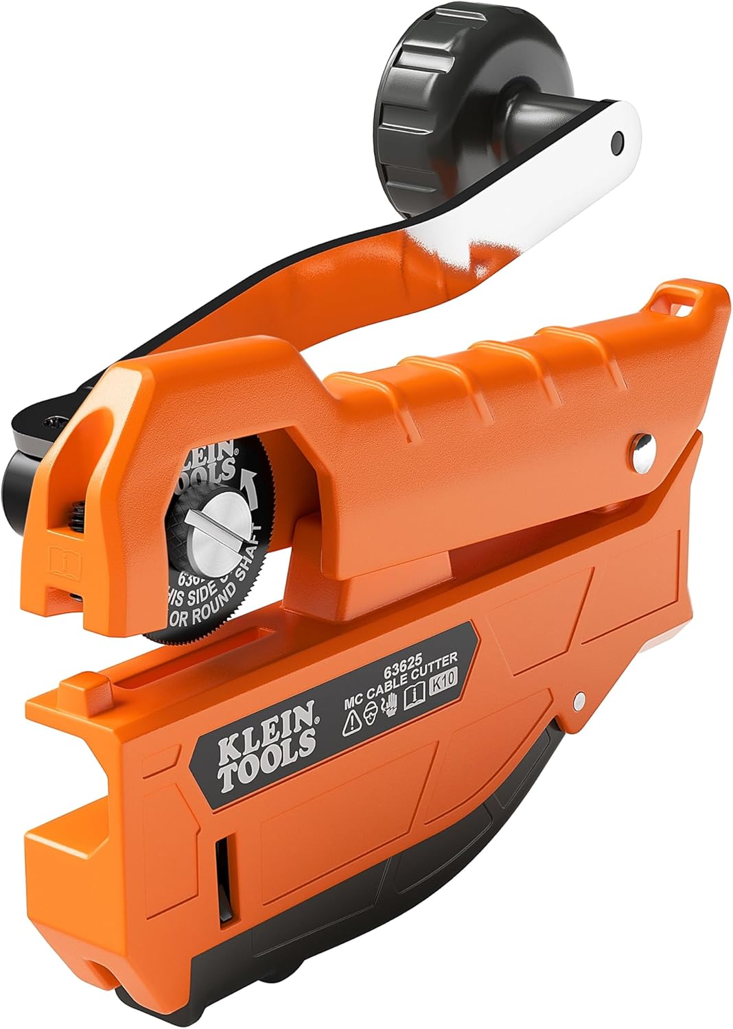 Klein Tools 63625 MC Cable Cutter, Cuts Up to 3/8-Inch Armored Cable (BX, AC, MC, MCAP, Greenfield), Spring Loaded Handle with Storage, Tool-Free Blade Replacement