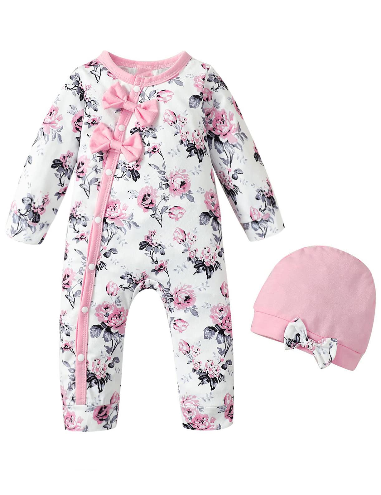 HappidooNewborn Girl Clothes Baby Girl Outfit Floral Romper Long Sleeve Flower Jumpsuit
