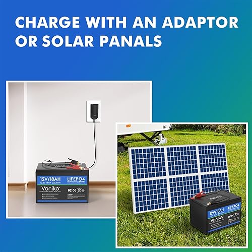 Miniatura 6 de Voniko Batería de litio LiFePO4 de 12 V 18 Ah, más de 2000 ciclos, batería recargable de fosfato de hierro y litio integrada de 20 A, BMS de 20 A,