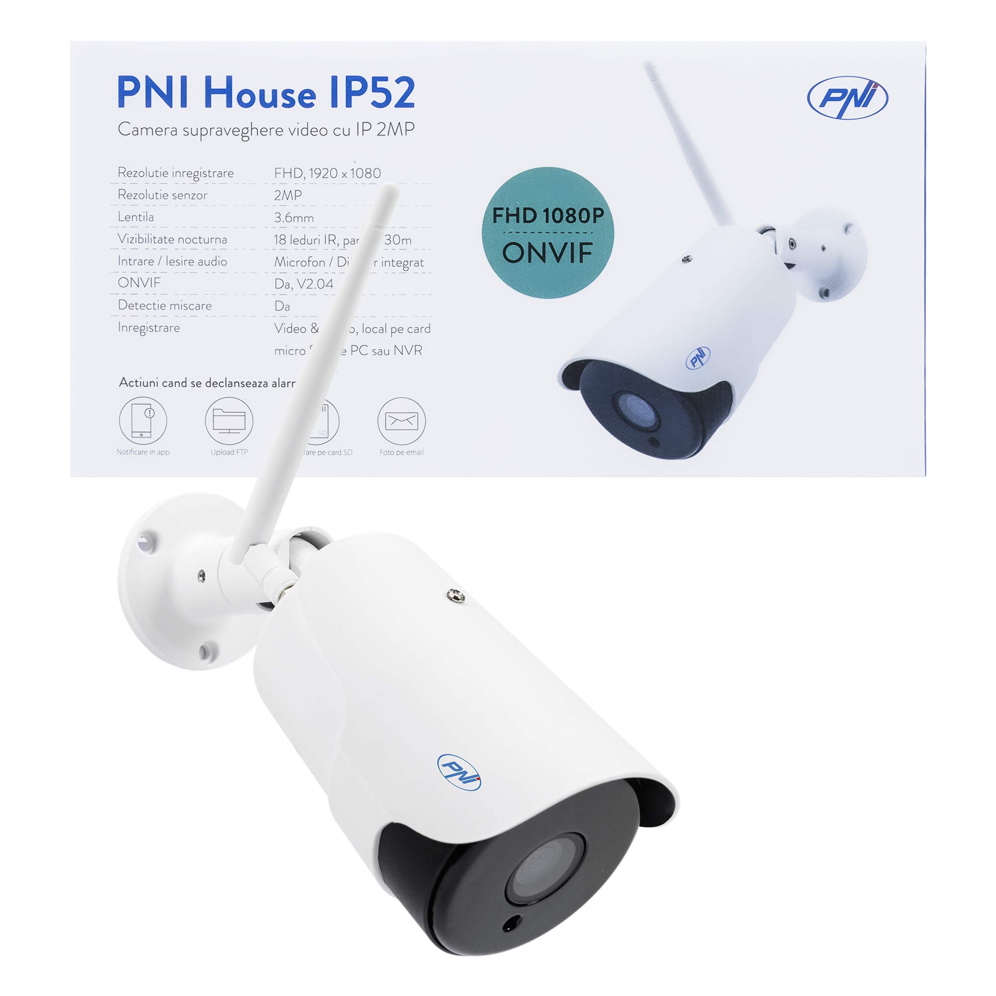 Kamera monitorująca wideo PNI House IP52 2 MP 1080P bezprzewodowa z gniazdem i microSD w obszarze zewnętrznym i wewnętrznym, tryb nocny