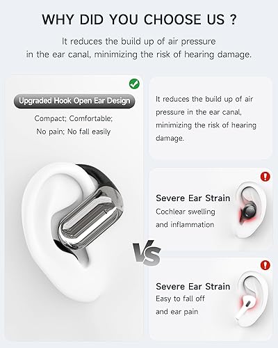 Miniatura 3 de EUQQ Auriculares de oreja abierta - Auriculares deportivos Bluetooth 5.4 para correr, ultra cómodos, auriculares abiertos inalámbricos con IP7
