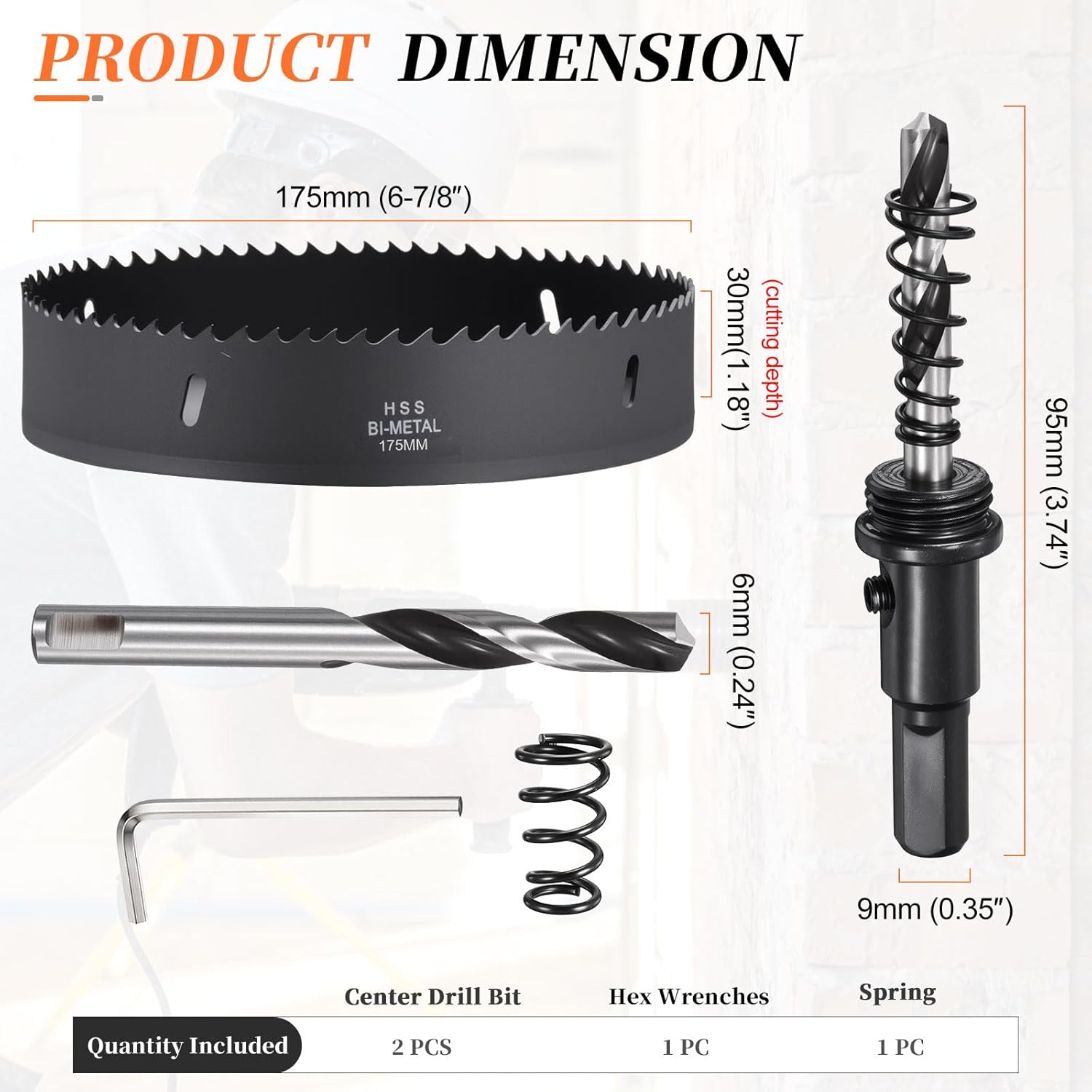 METALLIXITY Bi-Metal Hole Saw 6-7/8", M42 HSS Circular Head 175mm Hole Cutter with 2 Pilot Drill Bits - for Thick Stainless Steel Hard Steel Sheet, Black