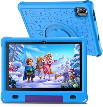 PRITOM 10 Inch Android 12 Tablet for Kids, 3GB+64GB, IPS HD Large Screen, Pre-Installed Kids Software IWAWa, Control Learning Game Education Apps, WiFi Tablet with Child-Safe Case Blue