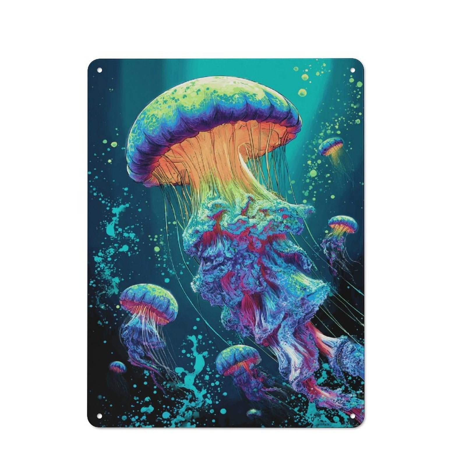 Junmoney Colorful Jellyfish Underwater Scene-1 Retro Metal Wall Sign 40X30cm With For Café Or Home Bar, For Café-Style Decor Fans
