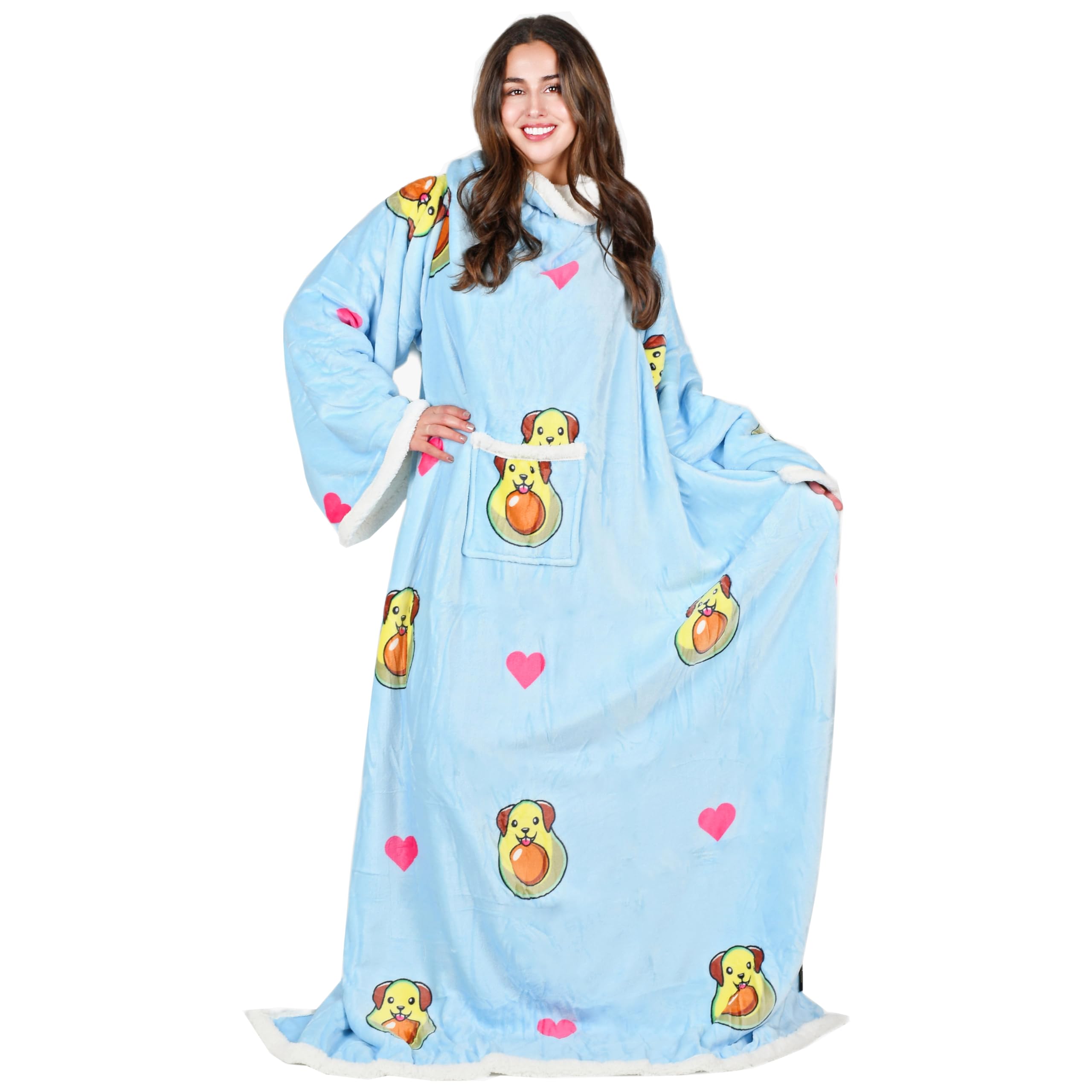 Tirrinia Sherpa Wearable Blanket With Sleeves, Full Body Throw Reading Wrap TV Blankets