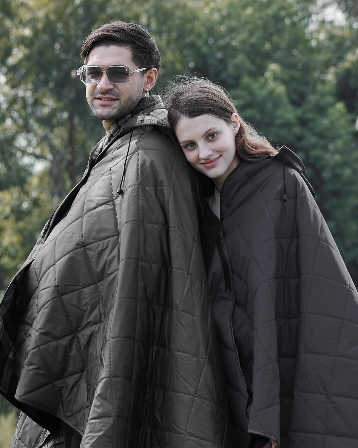 DUKUSEEK Hooded Outdoor Stadium Blanket, Extra Large 79" x 59" Waterproof Camping Blanket, Quilted, Thick Fleece, Warm, Windproof, Sand Proof, Portable, Perfect for Travel,Sports