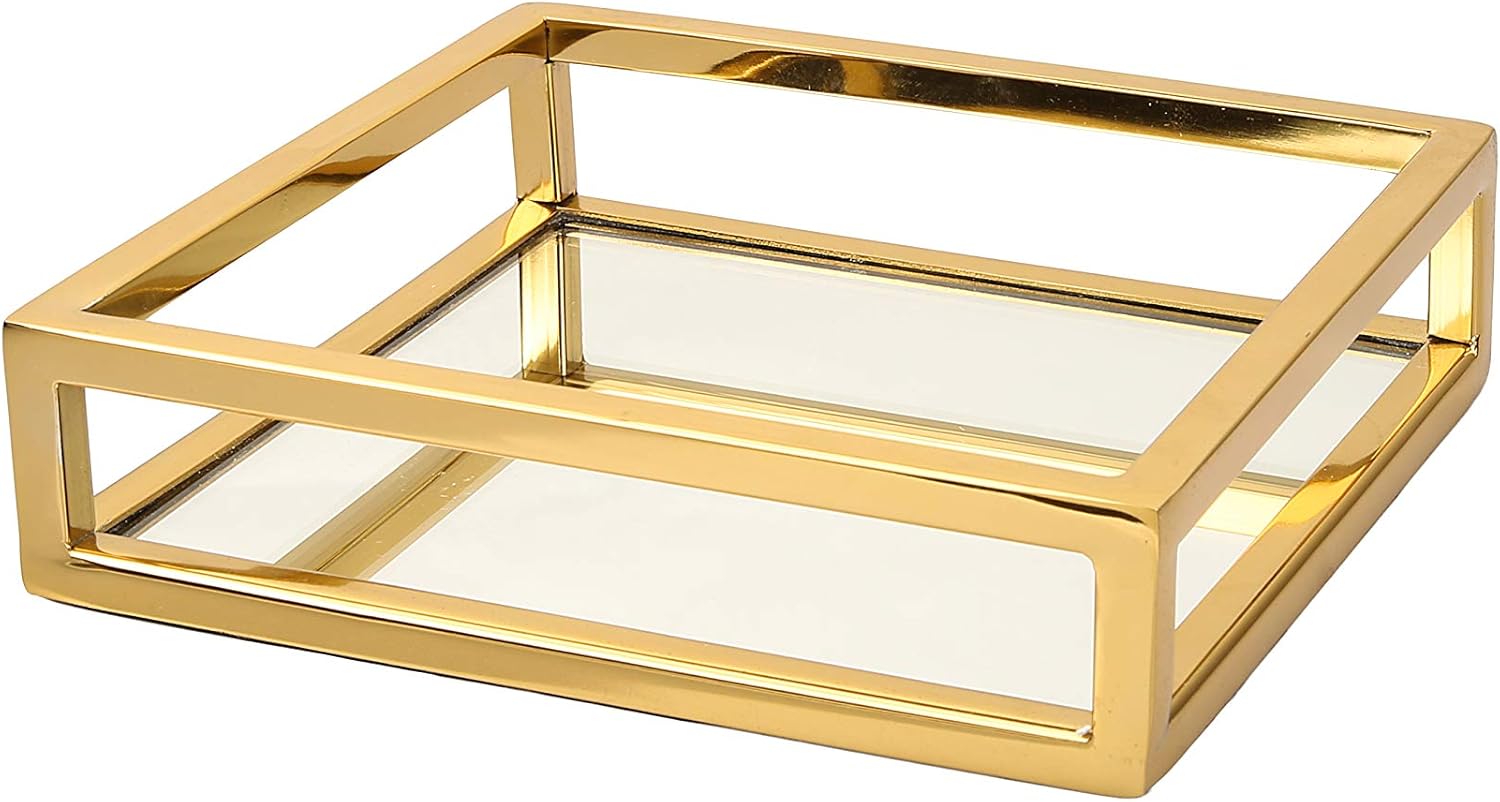 Square Napkin Holder with Mirror Base (gold)