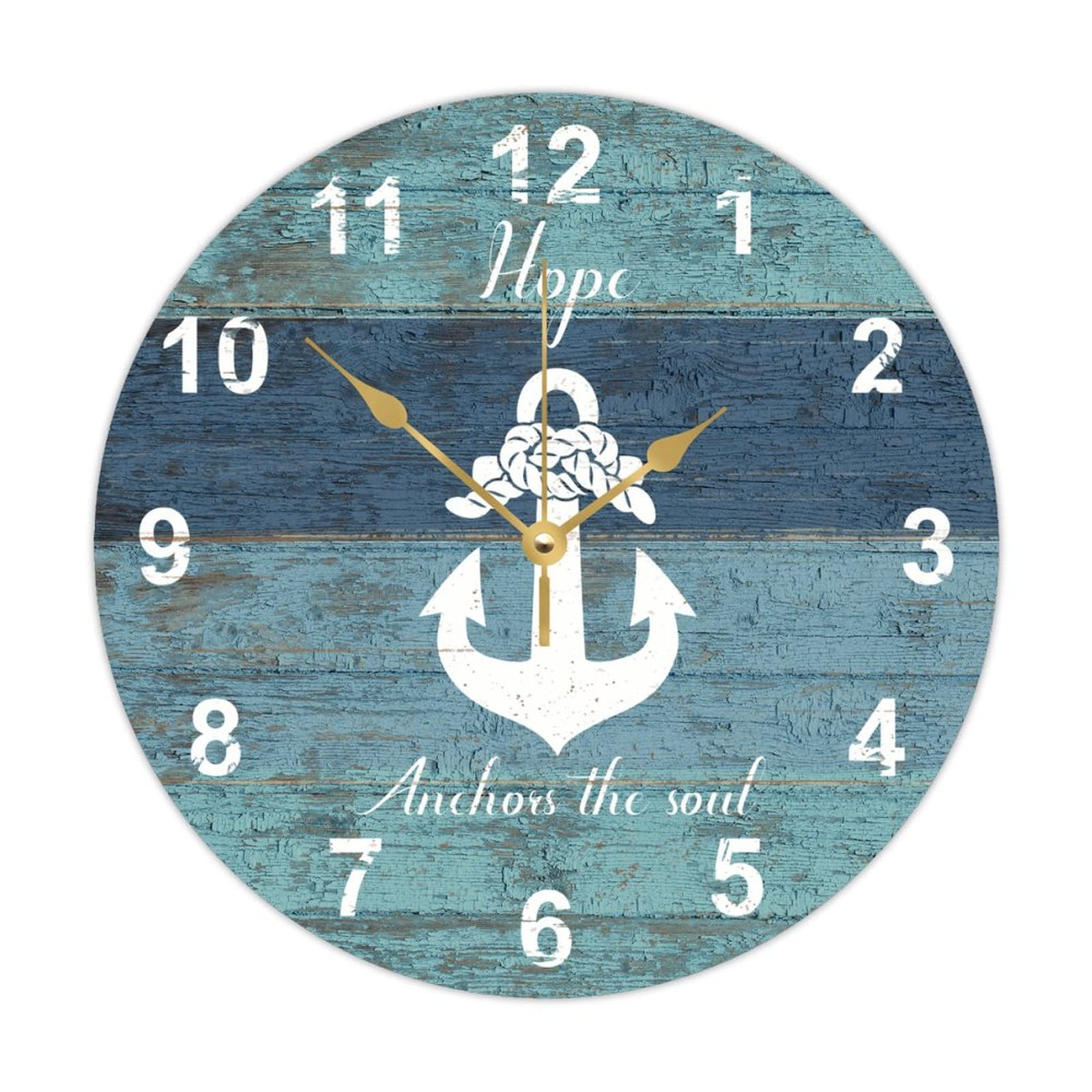 Horloge murale ronde en bois pour cuisine et salon nautique 38cm