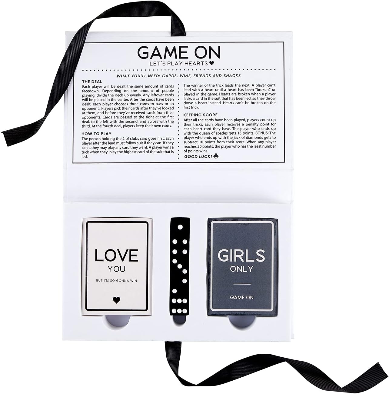 Santa Barbara Design Studio Game Night Gift Set Lili + Delilah Cardboard Book Gift Box, 2-Decks/5-Dice, Playing Cards + Dice