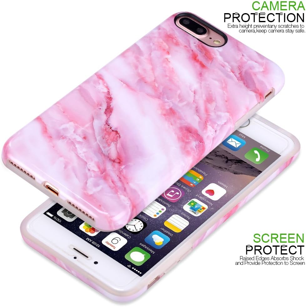 NASOUSA iPhone 7 Plus Case, for Gilrs,Glossy Marble Design Clear Bumper TPU Soft Rubber Silicone Cover Phone Case for iPhone 8 Plus [5.5 inch](G1)