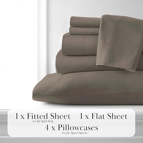 Miniatura 7 de Ropa de cama fina Southshore Aspen Springs, 6 piezas, juego de sábanas con bolsillo extra profundo de 21 pulgadas, Microfibra, Gris topo oscuro,