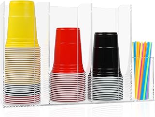 4 Compartments Acrylic Cup and Lid Holder, Clear Disposable Coffee Cup Holder Organizer,Cup Dispenser for Kitchen Bar Shop Party Supplies