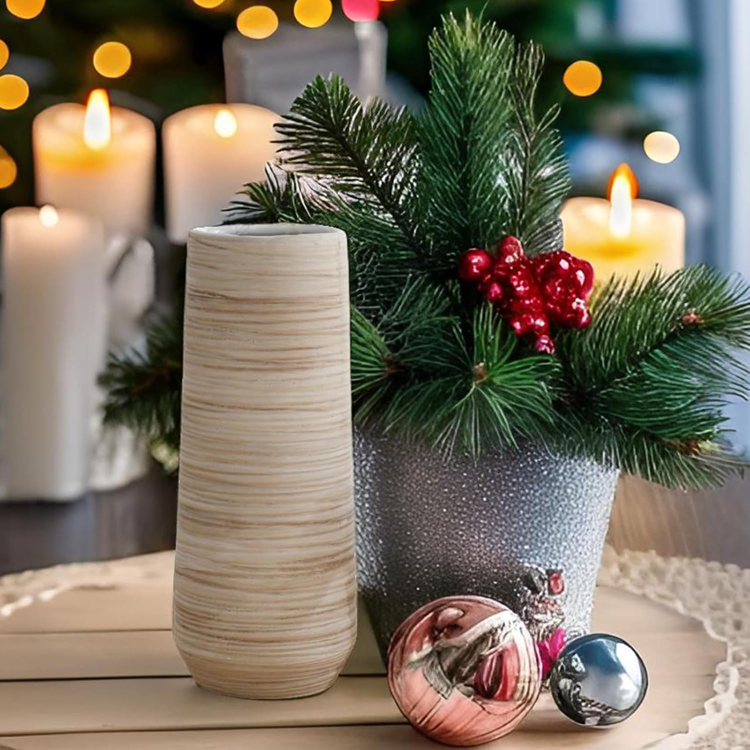 ALMA White Vessel 13 Inch Tall, Large Floor Vase for Wedding and Housewarming|Ceramic Pampas Grass Vase in Minimalist Modern Home Decor, Aesthetic Room Decor, Shelf Decor - Image 7