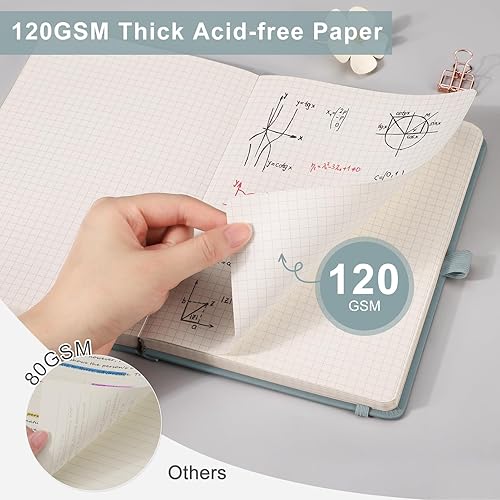 Miniatura 2 de EMSHOI Cuaderno de papel cuadriculado, 256 páginas A5, tapa dura, papel grueso de 4.23 ozm, piel sintética lisa, bolsillo interior, 5.75 x 8.38