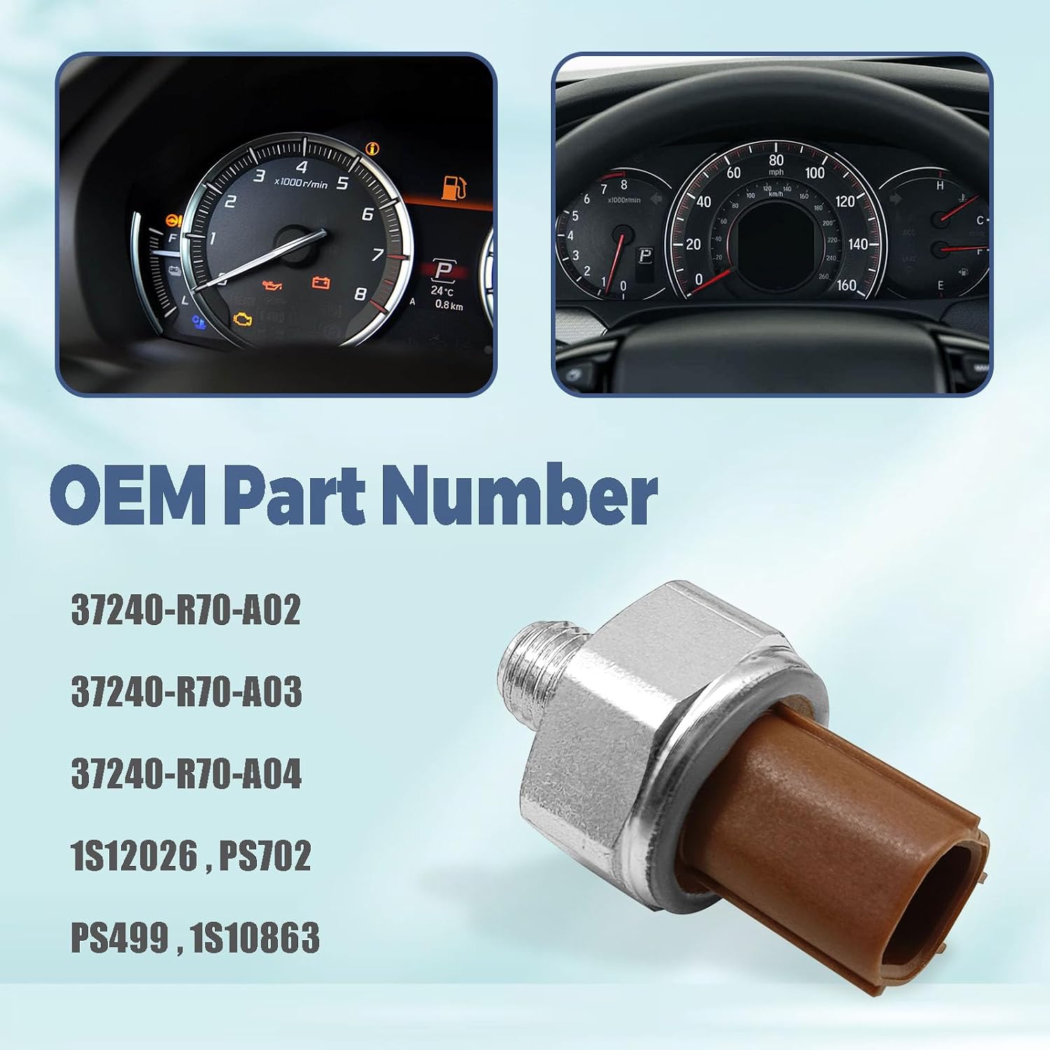 Car Engine Oil Pressure Sensor Switch Compatible with Odyssey Pilot Ridgeline Honda Accord Crosstour Replacement OE# 37240-R70-A03 37240-R70-A04