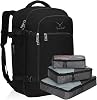 Hynes Eagle Travel Backpack 40L Flight Approved Carry on Backpack Men Large Cabin Weekender Laptop Backpack Women 15.6 inches Black with 3PCS Packing Cubes Set Grey