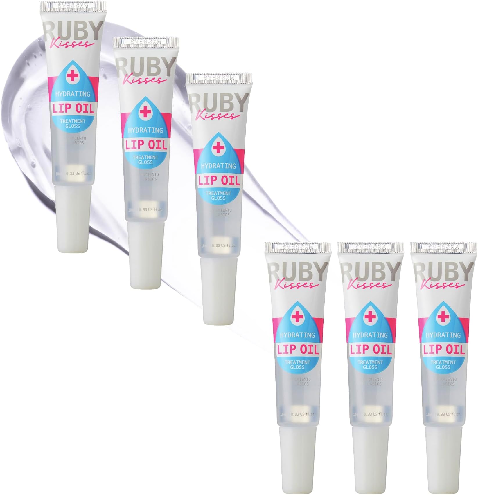 Ruby Kisses Hydrating Clear Lip Oil Treatment Gloss (6 Pack), Hydrates & Heals with Vitamin E & Jojoba, Lightweight Non-Greasy Formula with Almond Oil, Repair & Protect Dry Chapped Lips