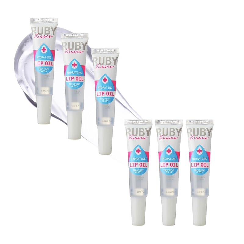 Óleo labial Ruby Kisses com vitamina E e óleo de jojoba, brilho transparente, Pacote com 6